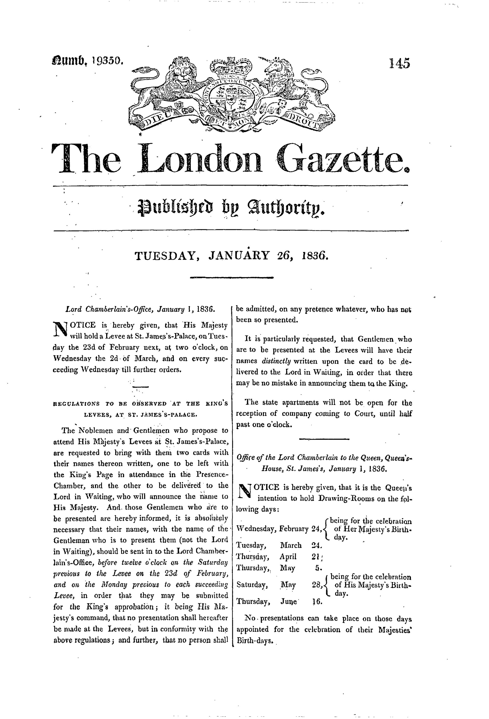 The Edinburgh Gazette: colección documental del año 1833