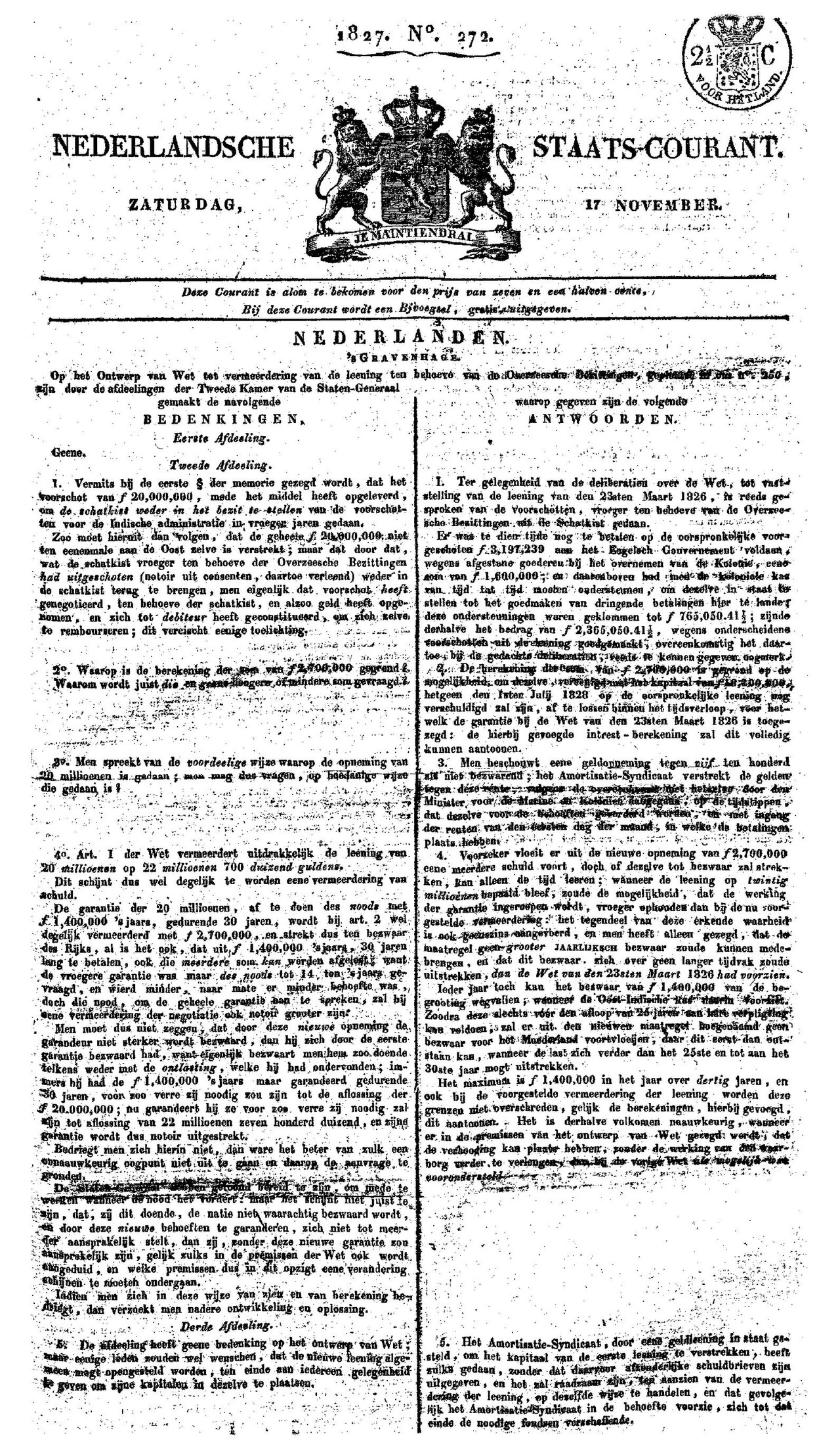 Nederlandsche Staatscourant: colección documental del año 1826