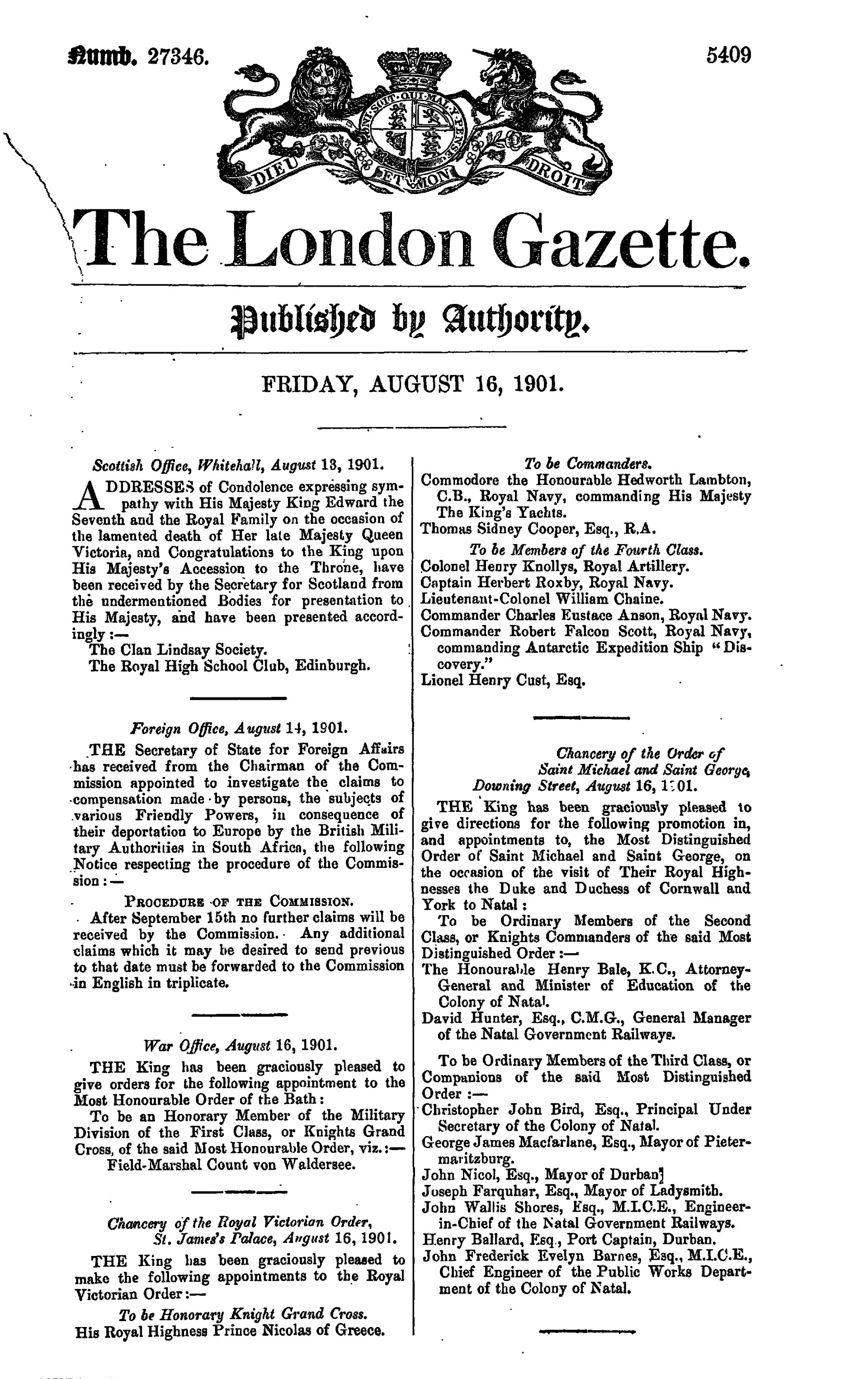 The Belfast Gazette: colección documental del año 1961