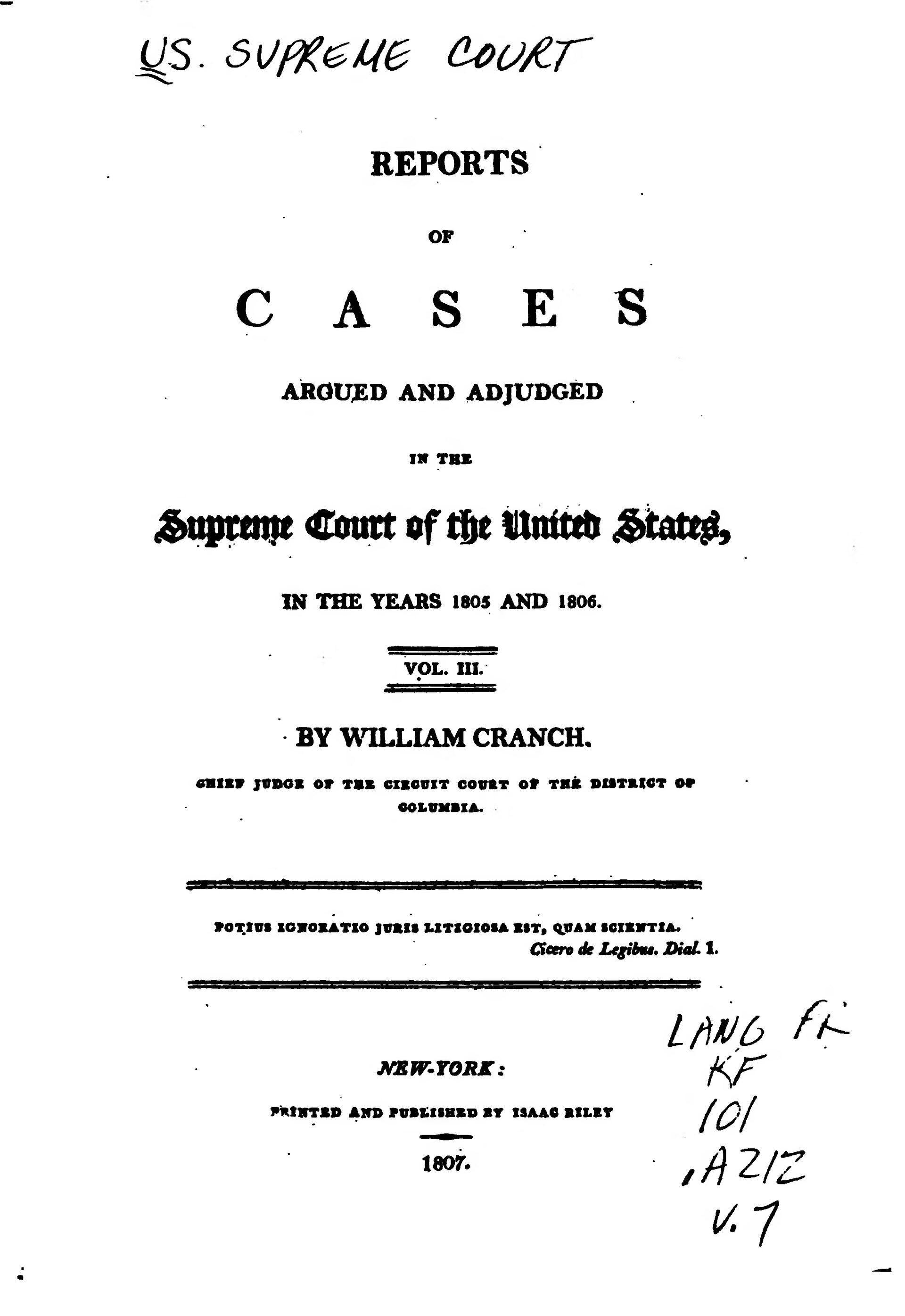 United States Reports: jurisprudencia del año 1807