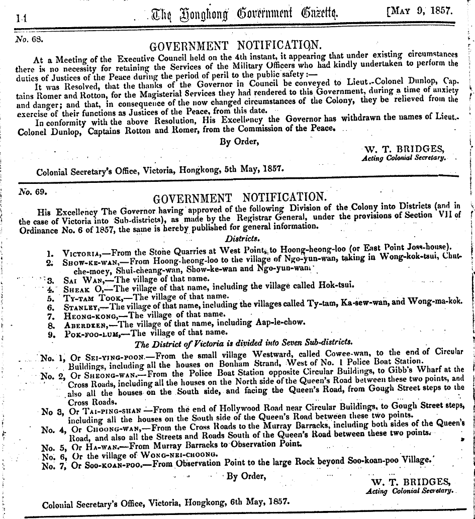 Hong Kong Government Gazette: colección documental del año 1857