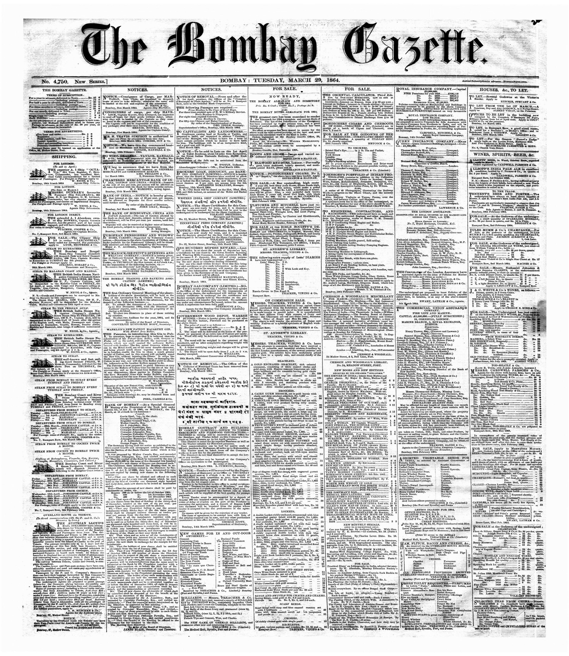 Hong Kong Government Gazette: colección documental del año 1864