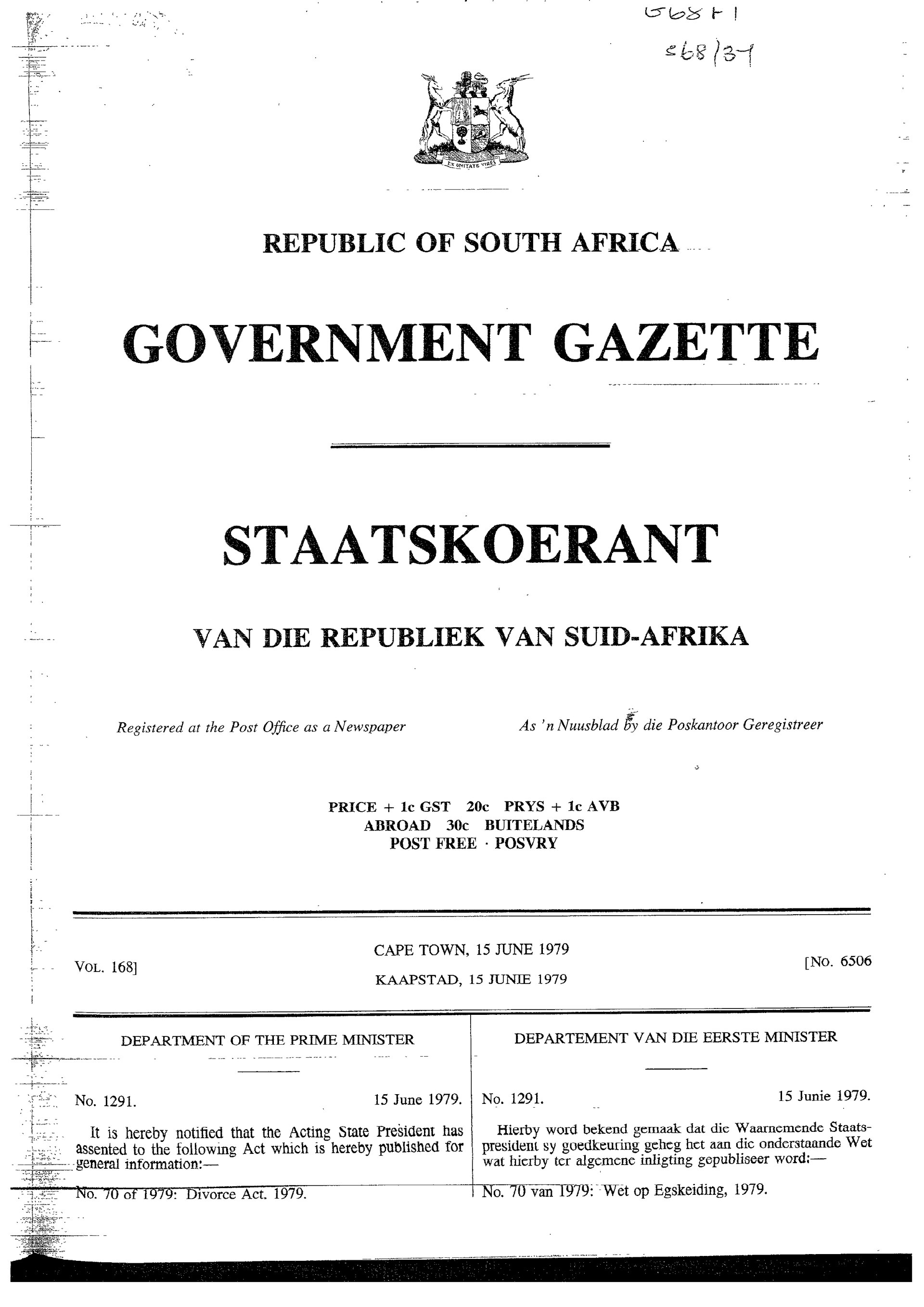 South African Government Gazette: colección documental del año 1943