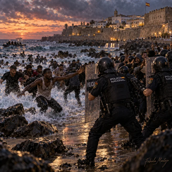 Confrontación al atardecer en Ceuta